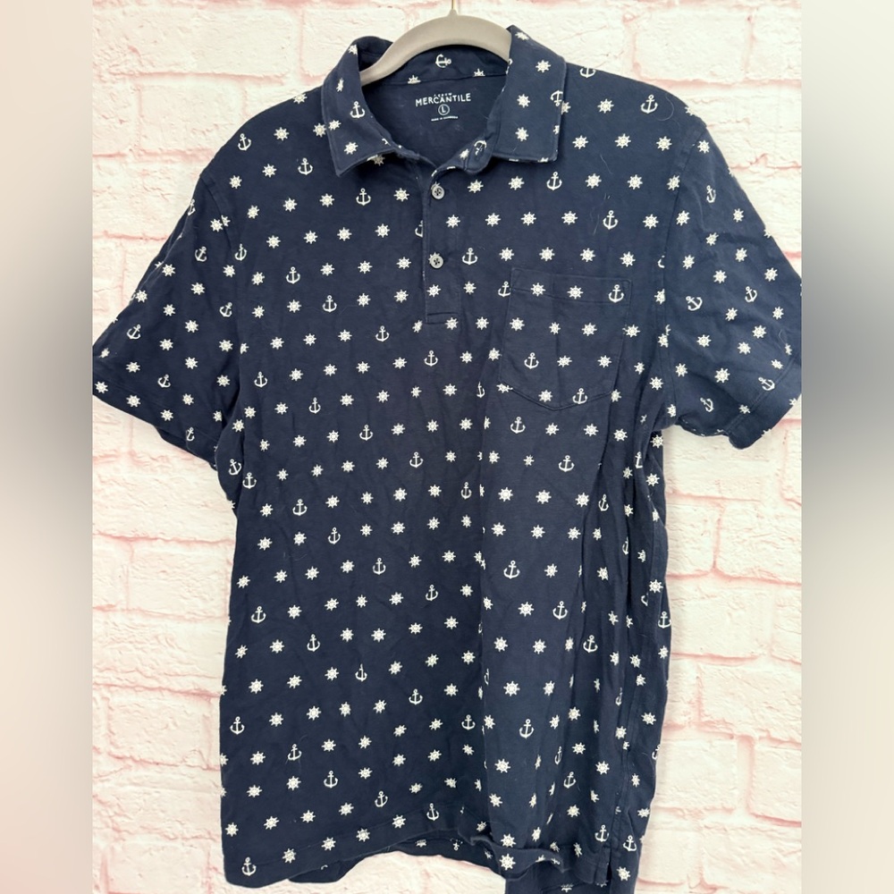 Mens J Crew Polo Navy Anchors Sailing Size L